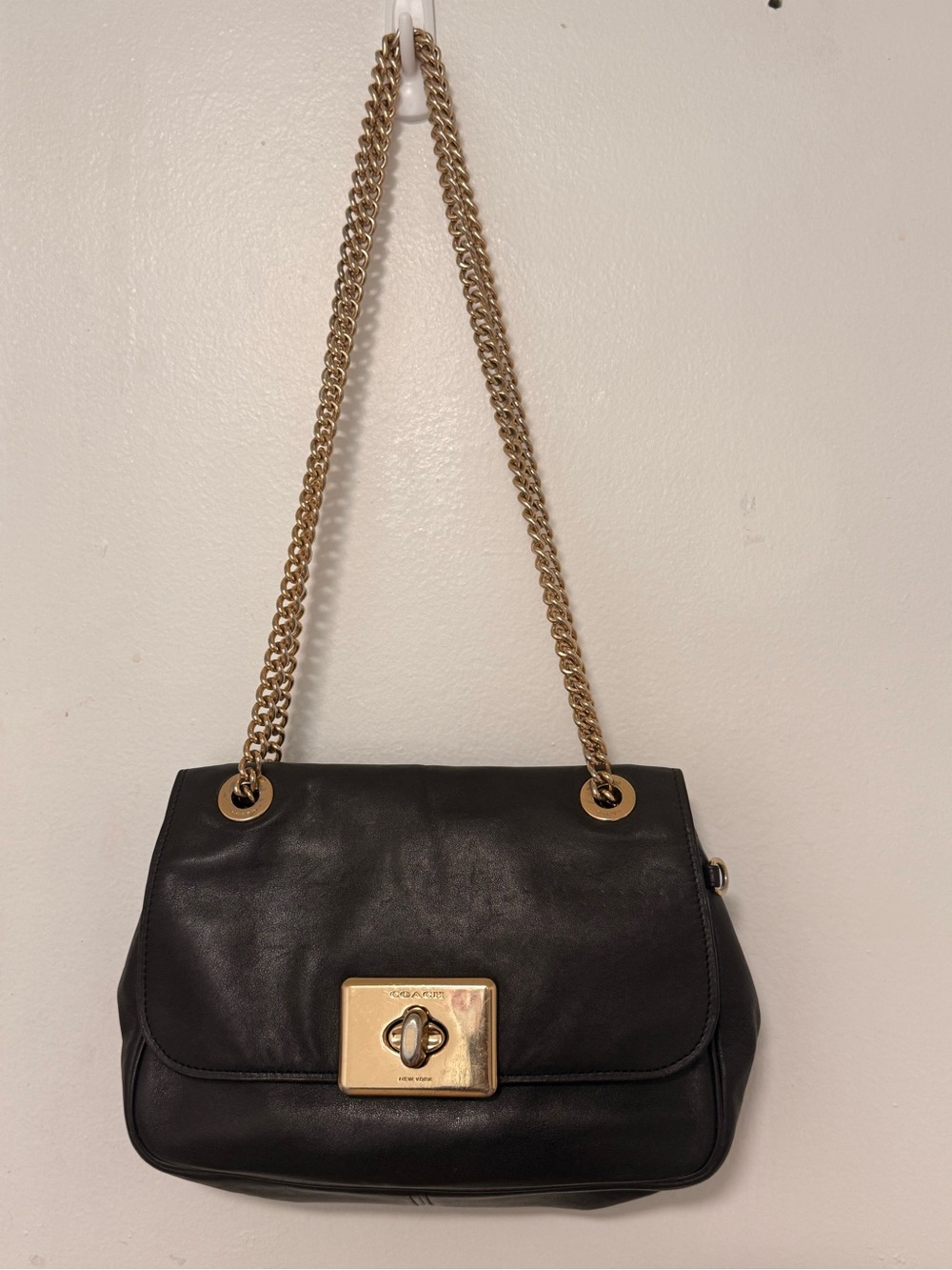 Coach Black Leather Shoulder Bag with Gold Hardware